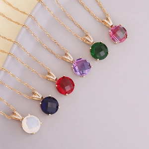 Faceted Glass Round Pendant Necklace Copper Gold Plated Twisted Chain Elegant Clavicle Jewelry For Women