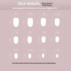 Size chart showing 12 different nail tip dimensions for 24pcs press-on nail sets