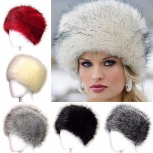 Russian Faux Fur Hat For Women Thickened Warm Winter Cossack Style Faux Fox Fur Flat Top Cap Windproof