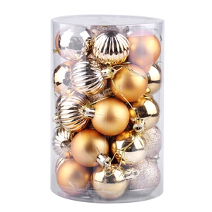 34-piece golden Christmas ball set with glitter matte and glossy textures for tree decor