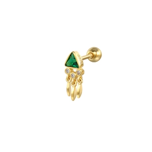 Détail du clou d'oreille S925 à vis avec triangle vert et pampilles en zircone