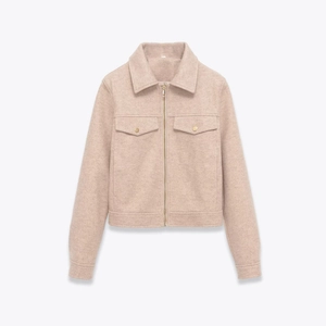 Women Casual Zip Up Jacket Solid Color Polyester Textured Woolen Long Sleeve Turn-down Collar Short Coat With Pockets