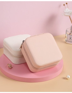 Portable travel jewelry box set with zipper, small leather earring and ring storage organizer.