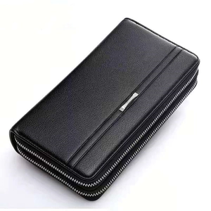 Men Long Wallet PU Leather Double Zipper Business Large Capacity Clutch Bag Retro Handheld Purse