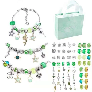 Detail view of DIY blue ocean charm bracelet kit with beads and starfish pendants