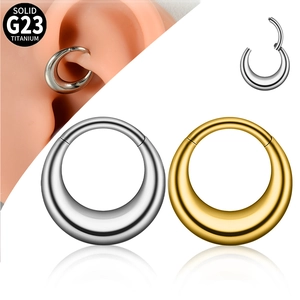 Solid G23 Titanium Hinged Segment Ring Clicker Hoop Piercing Jewelry For Nose Ear Moon Shape Hammered Smooth Polish