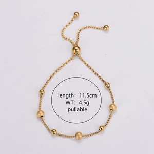 Adjustable gold stainless steel bracelet with polished and frosted beads, length 11.5cm