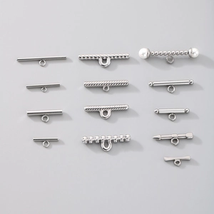 Silver stainless steel T-bar toggle clasps in various designs for DIY jewelry making