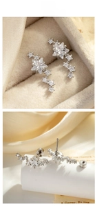 Macro detail of star-shaped zircon earrings and screw-back posts in a jewelry box