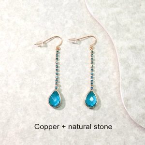 Blue waterdrop teardrop earrings with copper chain and natural stone pendants