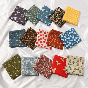 Neckerchief Small Square Scarf Cotton Linen Blend Floral Geometric Print Retro Fashion Headscarf Accessory For Women