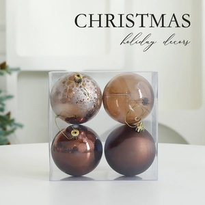 Lot de 4 boules de Noël tons terre avec finitions pailletées, mates et brillantes