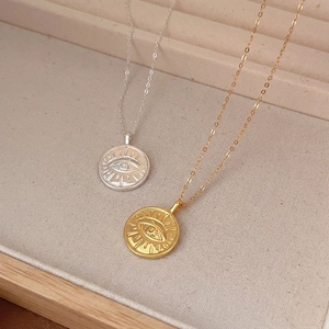 Elegant 925 sterling silver evil eye coin necklaces in gold and silver finish