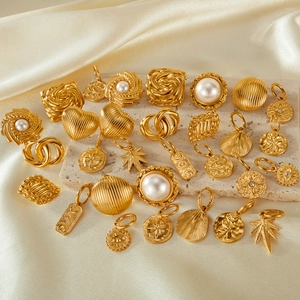 French luxury gold plated stainless steel earrings with vintage pearls on silk