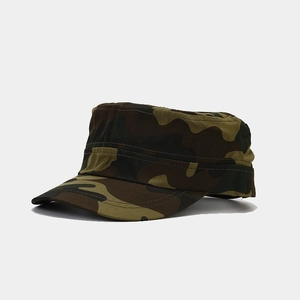 Detailed side view of camouflage military patrol cap with reinforced stitching and flat top