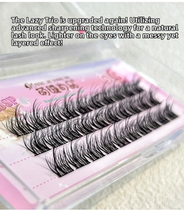 Macro view of multi-layered Mink Eyelashes in three rows with natural crisscross texture