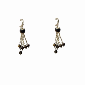 Elegant gold tassels earrings with tiger eye beads in ethnic vintage style for women