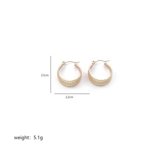 Detailed view of irregular golden circular earrings showing 2.5cm height and 5.1g weight