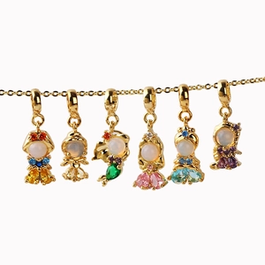 DIY cartoon princess necklace set with gold pendants and colorful zircon stones