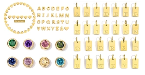 DIY jewelry kit with gold 26-letter charms and multi-color zircon stone beads