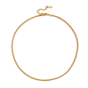 Minimalist gold stainless steel box chain necklace set for women on white background