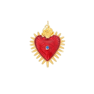 Golden micro-pave zircon heart pendant with red enamel and blue eye detail