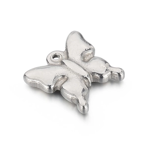 Détail de pendentif papillon en acier inoxydable poli argenté avec trou de suspension