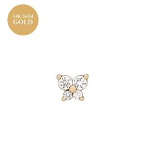 Elegant 14K solid gold butterfly stud earring featuring sparkling clear cubic zirconia stones