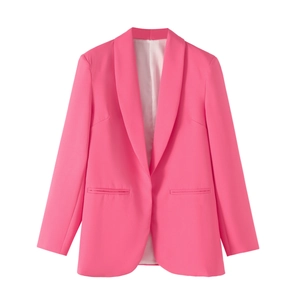 Veste blazer rose pour femme à revers et manches longues coupe décontractée unie