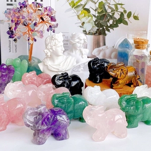 Natural crystal elephant figurines in amethyst and rose quartz for home decor