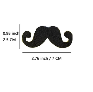 Detail of black fake mustache with 2.76 inch width and 0.98 inch height measurements