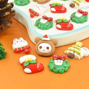 Mix of cute Christmas resin charms including bears and trees for DIY crafts and decor
