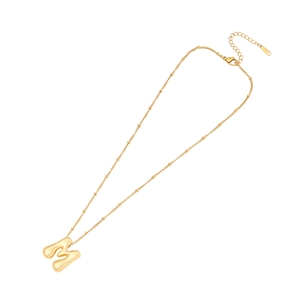 Polished 18K gold plated bubble initial M necklace with adjustable ball chain