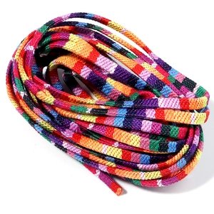 Close-up of 5mm colorful cotton core braided flat rope for DIY jewelry and bracelets