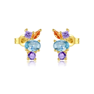 Minimalist S925 sterling silver studs with colorful zircon cluster and gold finish