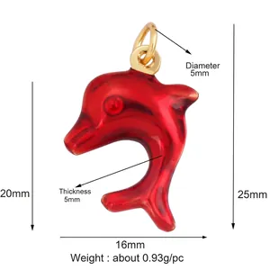 Colorful enamel red dolphin charm pendant for necklaces with gold lobster clasp