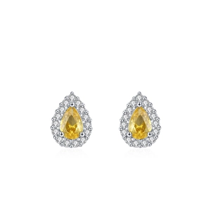 Boucles d'oreilles en argent S925 avec zircon jaune poire et halo de cristaux