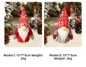Detail view of knitted Christmas gnomes with snowflake hats and dimensions 15x7x5cm