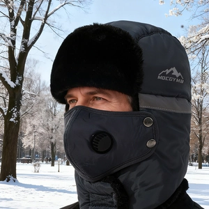 Chapeau de trappeur d'hiver doublé polaire avec masque et valve respiratoire