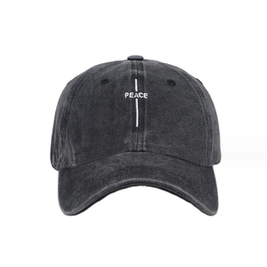 Casquette de baseball unisexe en coton gris lavé avec broderie PEACE blanche