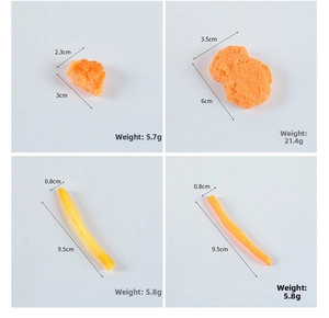 Detailed view of realistic fried chicken and french fries models with size specifications
