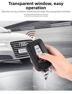 Detail of leather car key cover with TPU window and secure Audi key signal transmission
