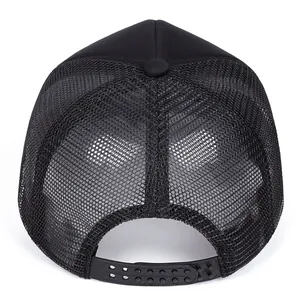 Detail view of the adjustable snapback closure and breathable black mesh on the baseball cap