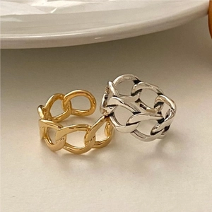 Cuban Chain Ring 925 Sterling Silver Adjustable Open Band Minimalist Geometric Chic Handcrafted Jewelry For Women