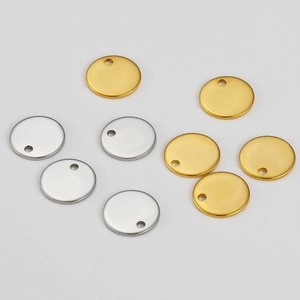 Polished stainless steel round pendants in gold and silver for DIY jewelry making