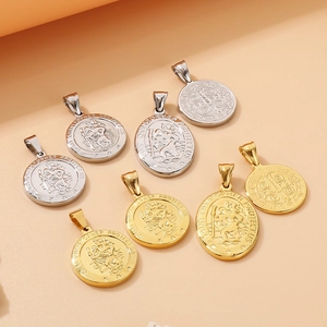 Goldene und silberne Christophorus und Benediktus Kreuz Anhänger aus Edelstahl für Herren