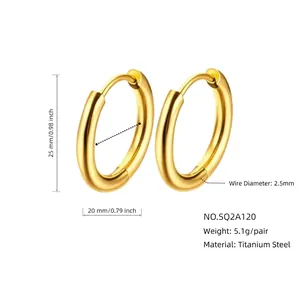 25mm gold plated titanium steel hoop earrings with 20mm inner diameter minimalist design