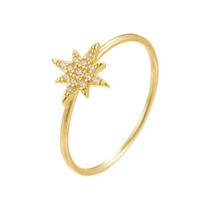 Elegant gold S925 silver ring featuring a sparkling zircon North Star on a thin band