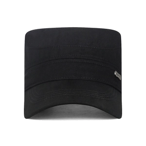 Classic black cotton cadet cap with metal sport badge and durable twill fabric design