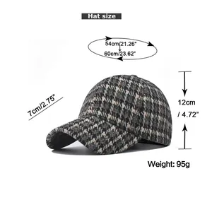 Guide des tailles montrant les dimensions de la casquette de baseball à motif pied-de-poule